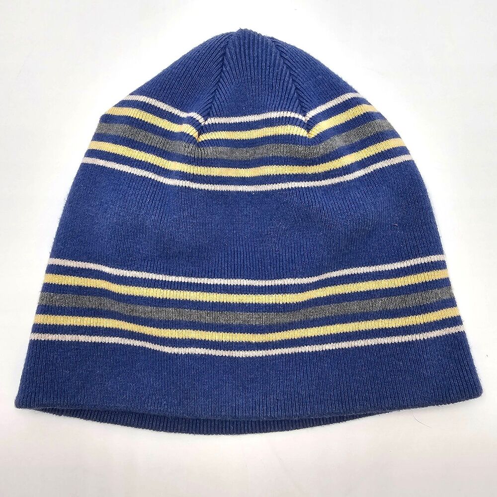 J. McLaughlin Blue Yellow Striped Beanie Hat One Size